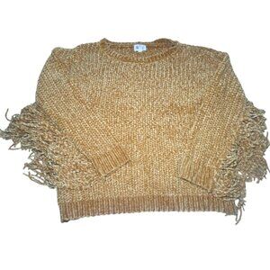 Mustard Chenille Fringe Sweater Soft Knit Long Sleeve Festival Western Cozy Boho